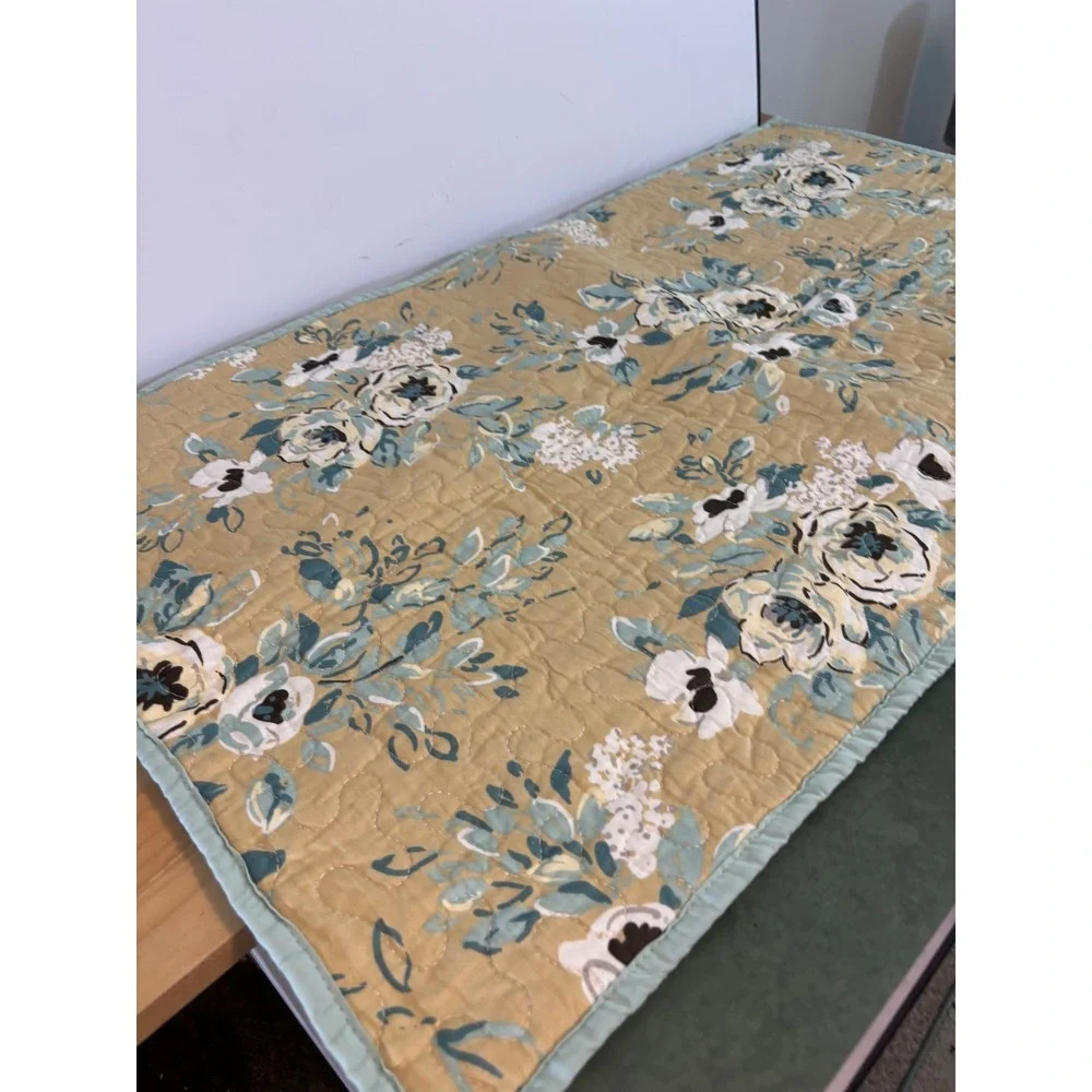 Madison Park Quilted Floral Pillow Shams Set of 2 Yellow Teal Sage Green Cotton